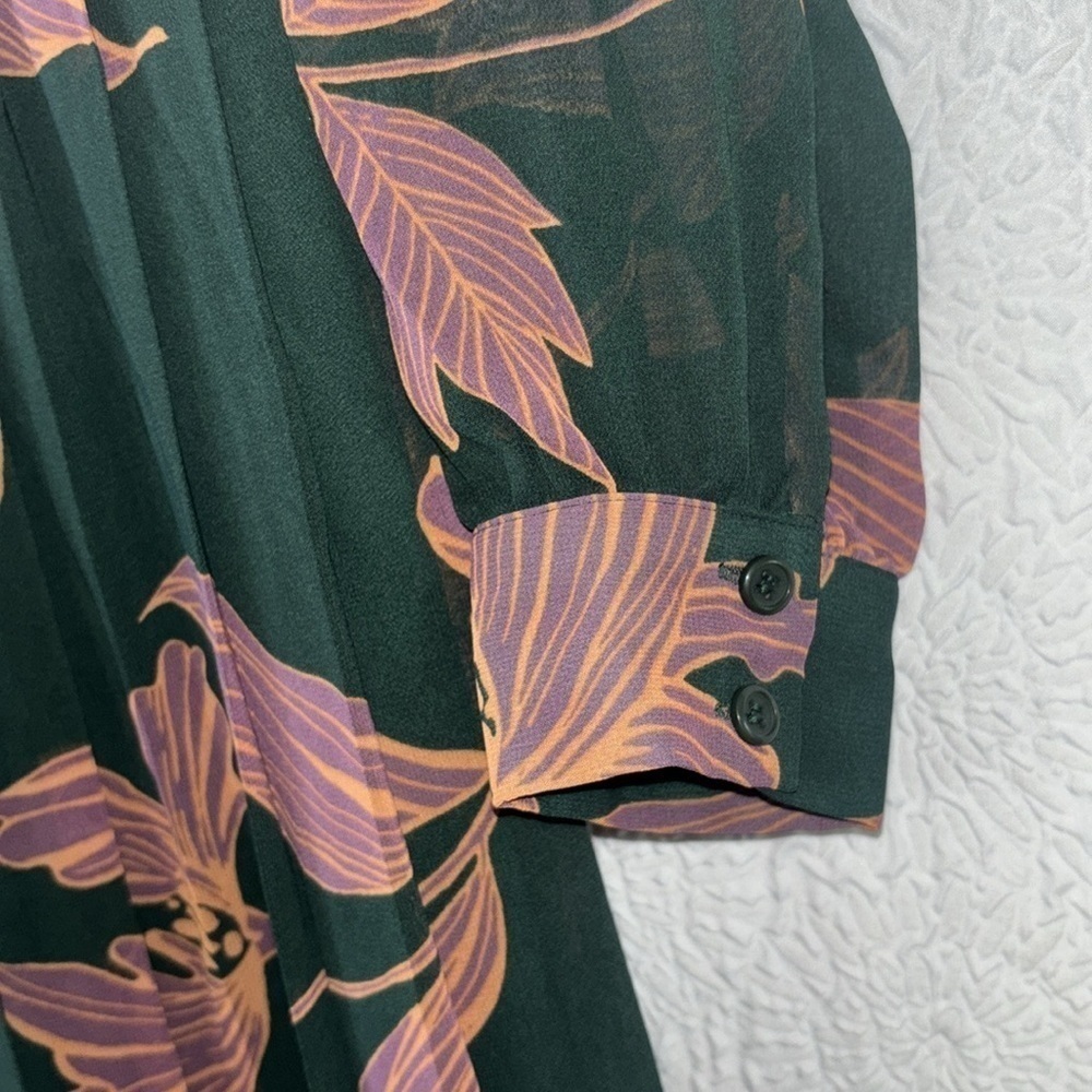 Modcloth Floral Keen on Pleats Long Sleeve Chiffon Fit & Flare Midi Dress NWOT - Picture 7 of 12
